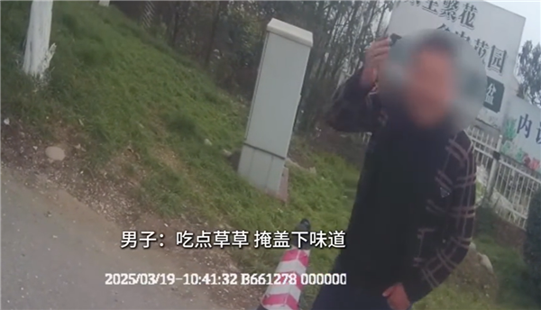 男子酒驾被查:疯狂吃路边青草